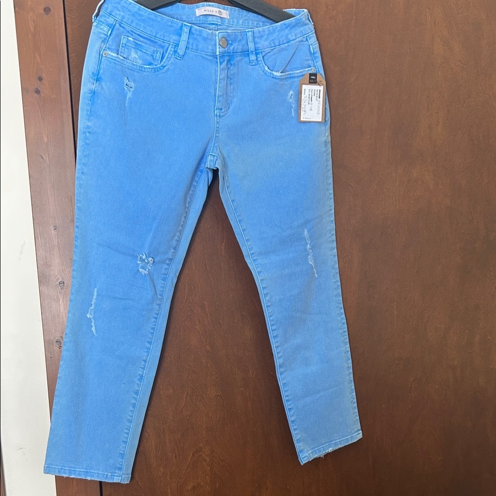 Neon Light Blue Ankle Jeans